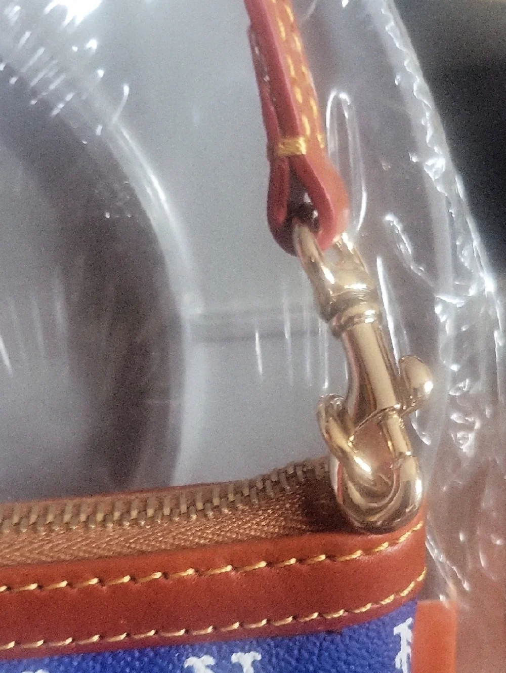 Dooney & Bourke Blue Crossbody with Tan Trim and Gold Accents